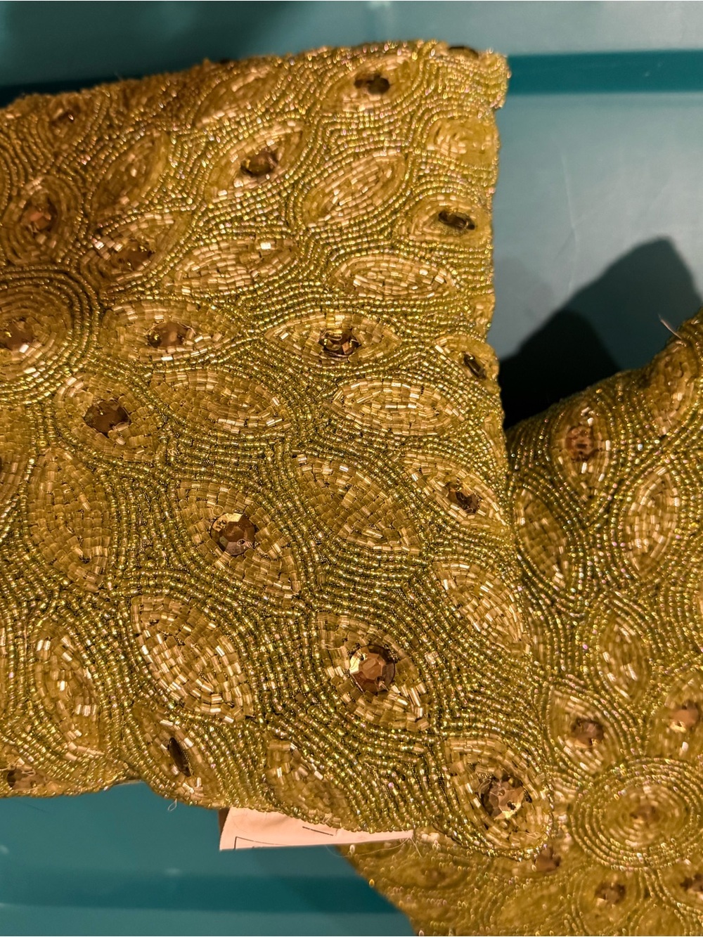 Brand New Lush Gold Beaded Two Pillows